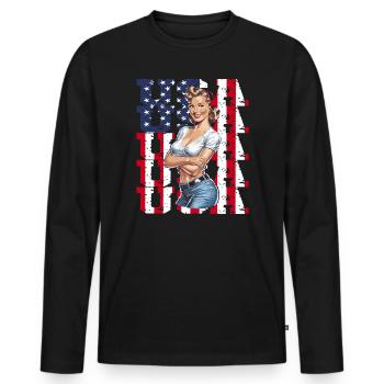 États-Unis Rétro Vintage Design patriotique - T-shirt manches longues Premium bio Homme - noir - Devant - Nico (187cm)