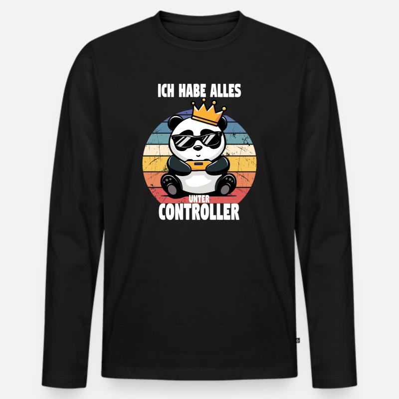 Gaming Panda - Männer Premium Bio Langarmshirt - Schwarz