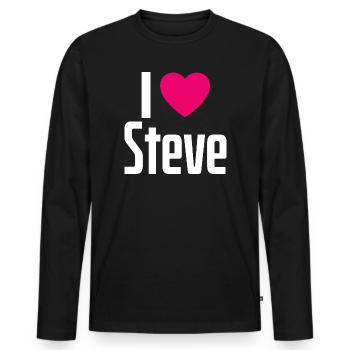 J’aime Steve Coeur rose J’aime Steve - T-shirt manches longues Premium bio Homme - noir - Devant - Nico (187cm)