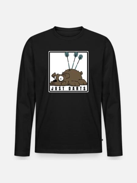 Funny darts comic motif. JUST DARTS - Men's Premium Organic Long Sleeve Shirt - black