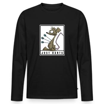 Lustiges Darts Comic Motiv. JUST DARTS - Männer Premium Bio Langarmshirt - Schwarz - Vorne - Nico (187cm)