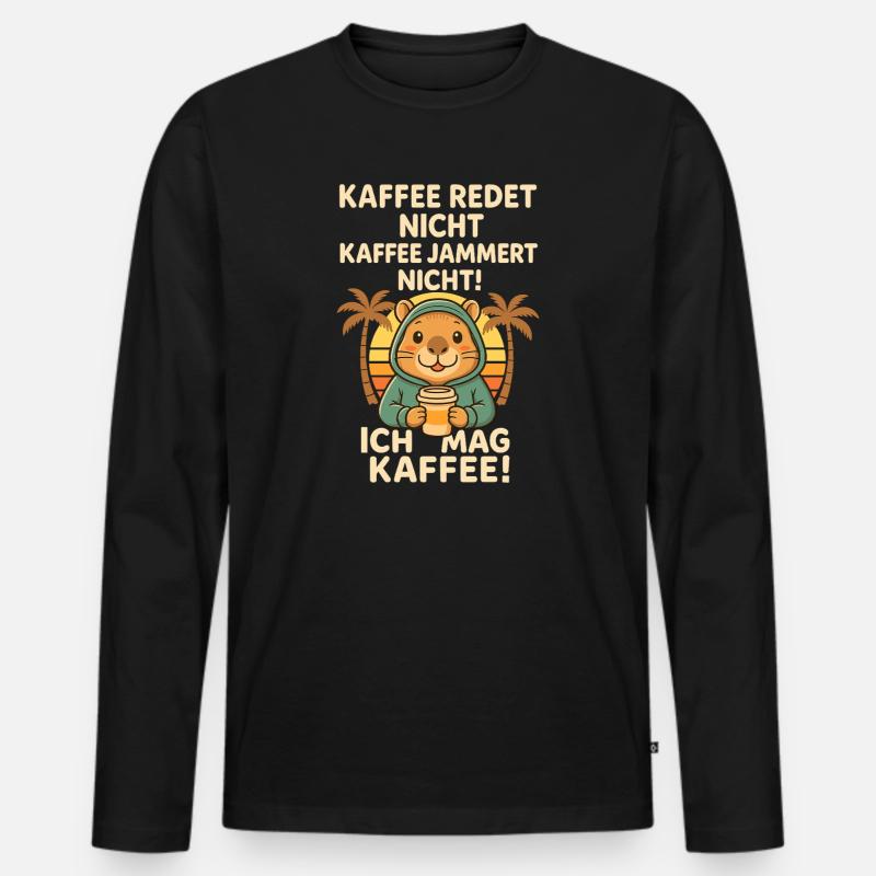 Capybara Kaffee Spruch Sunset - Männer Premium Bio Langarmshirt - Schwarz