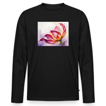 Water-coloured blossoms - Men's Premium Organic Long Sleeve Shirt - black - Front - Nico (187cm)