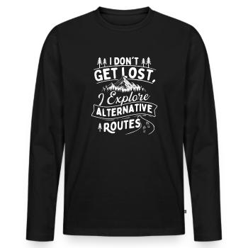 Je ne me perds pas, j’explore des itinéraires alternatifs - T-shirt manches longues Premium bio Homme - noir - Devant - Nico (187cm)