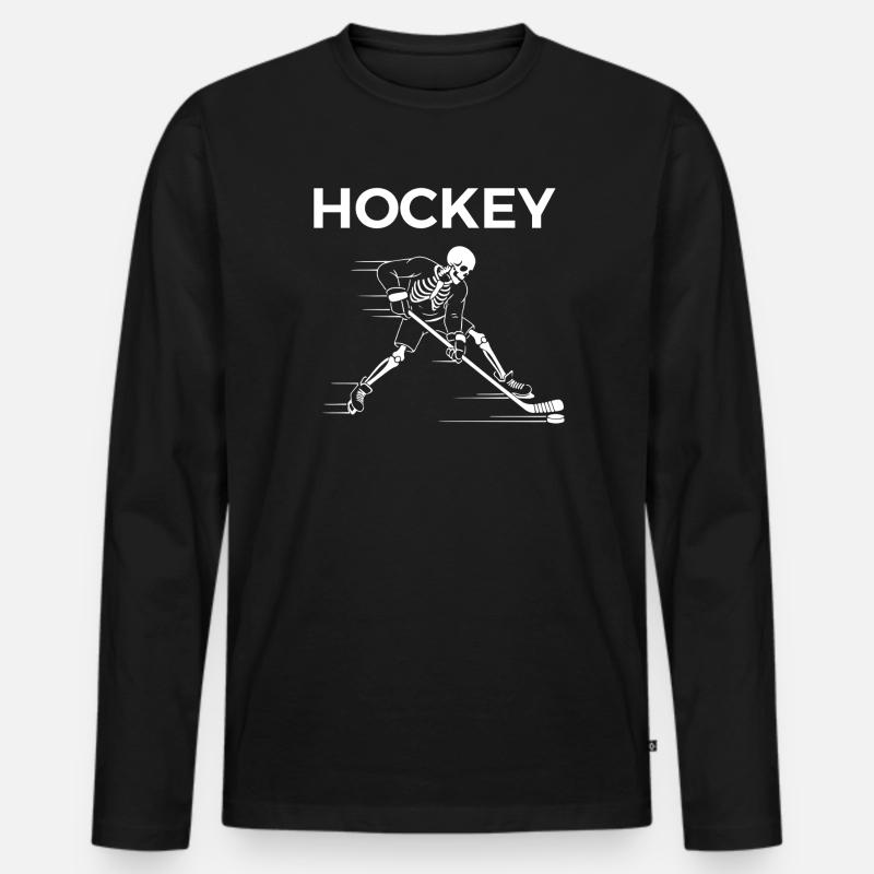 Skeleton spielt Hockey - Männer Premium Bio Langarmshirt - Schwarz