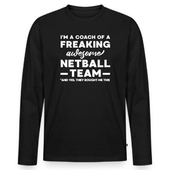 T-shirt cadeau drôle d’entraîneur de netball - T-shirt manches longues Premium bio Homme - noir - Devant - Nico (187cm)