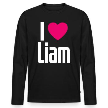 J’aime Liam Coeur rose J’aime Liam - T-shirt manches longues Premium bio Homme - noir - Devant - Nico (187cm)