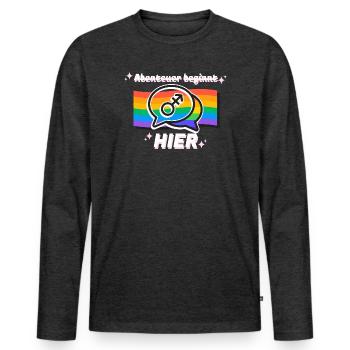 Abenteuer beginnt hier Pride Symbol - Männer Premium Bio Langarmshirt - Anthrazit meliert - Vorne - Nico (187cm)