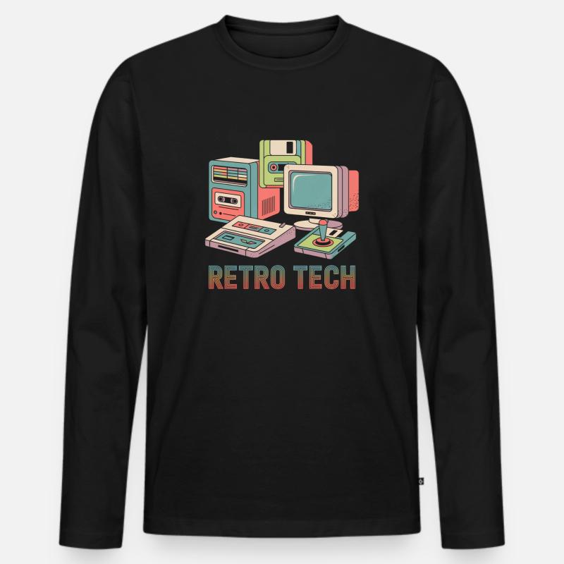 Retro Technik - Männer Premium Bio Langarmshirt - Schwarz