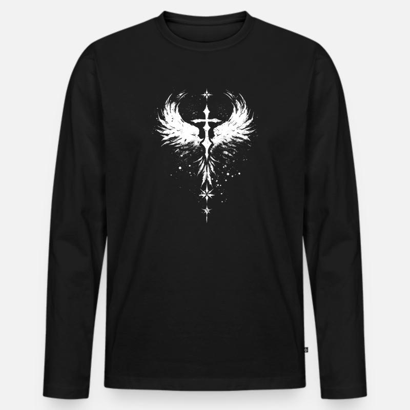 Goth Kreuz mit Engelflügel Gothic - Männer Premium Bio Langarmshirt - Schwarz