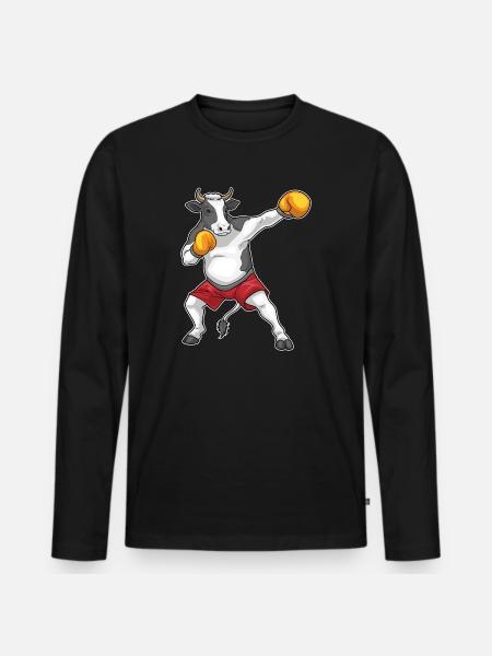 Kuh Boxer Boxhandschuhe Boxen - Männer Premium Bio Langarmshirt - Schwarz