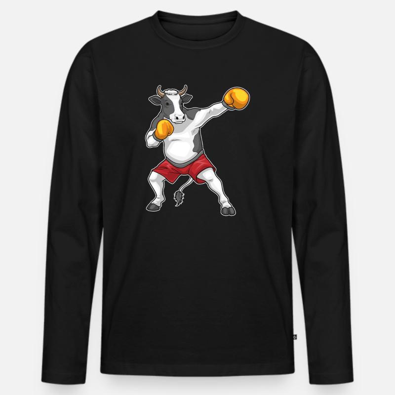 Kuh Boxer Boxhandschuhe Boxen - Männer Premium Bio Langarmshirt - Schwarz