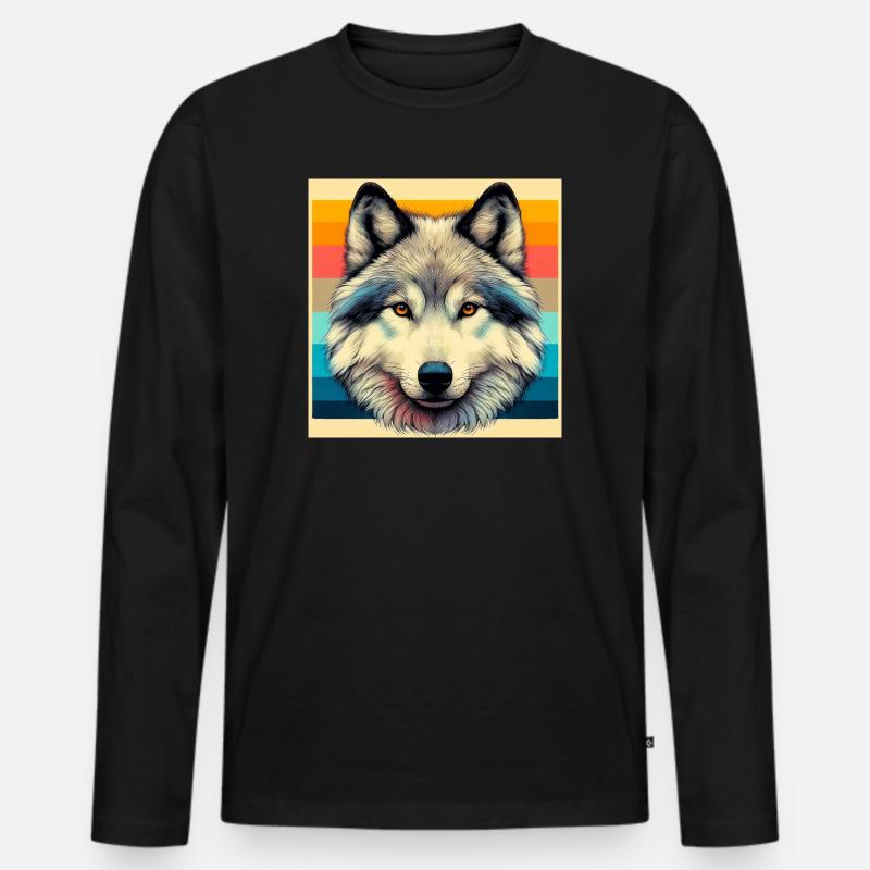Wolf - Männer Premium Bio Langarmshirt - Schwarz