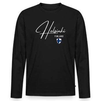 Helsinki Finlande, design élégant Helsinki - T-shirt manches longues Premium bio Homme - noir - Devant - Nico (187cm)
