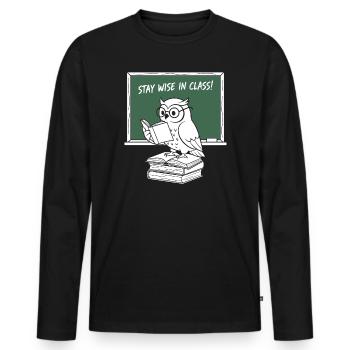 Wise owl reading in class - Men's Premium Organic Long Sleeve Shirt - black - Front - Nico (187cm)