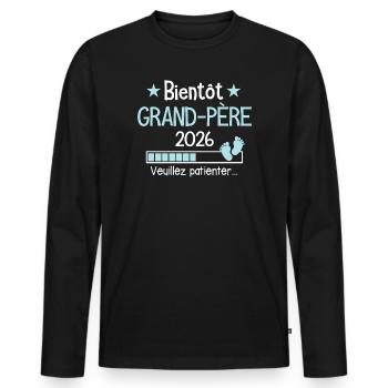 Bientôt grand-père 2026 cadeau futur papi - T-shirt manches longues Premium bio Homme - noir - Devant - Nico (187cm)