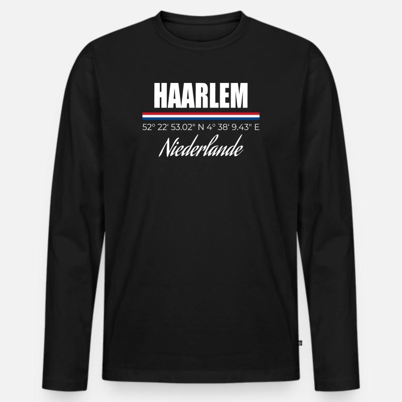 Haarlem - Männer Premium Bio Langarmshirt - Schwarz