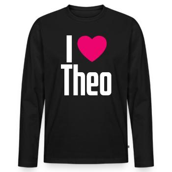 I Love Theo Pinkes Herz Ich liebe Theo - Männer Premium Bio Langarmshirt - Schwarz - Vorne - Nico (187cm)