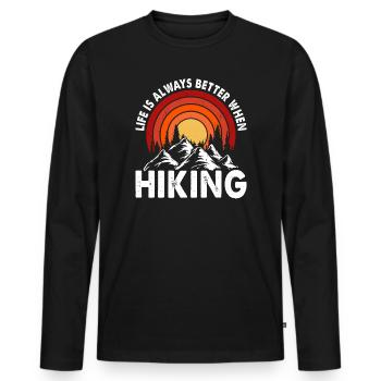 Hiking Hiker Mountaineer Gift - Men's Premium Organic Long Sleeve Shirt - black - Front - Nico (187cm)