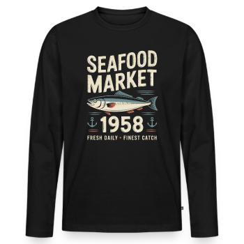 Vintage Fish Market Advertising - Men's Premium Organic Long Sleeve Shirt - black - Front - Nico (187cm)
