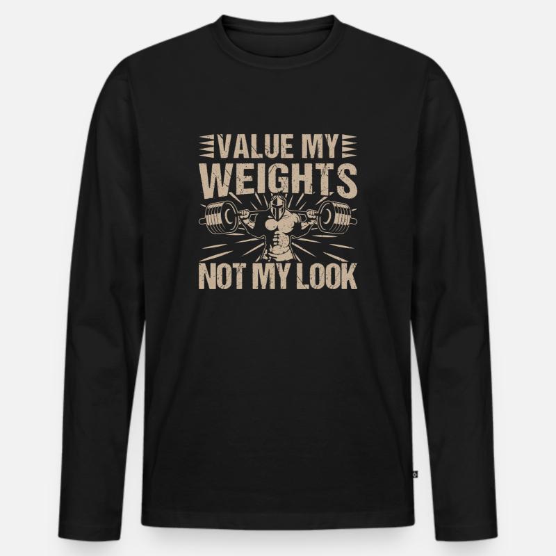 Fitness Motivation Bodybuilder Value Weights Not - Männer Premium Bio Langarmshirt - Schwarz