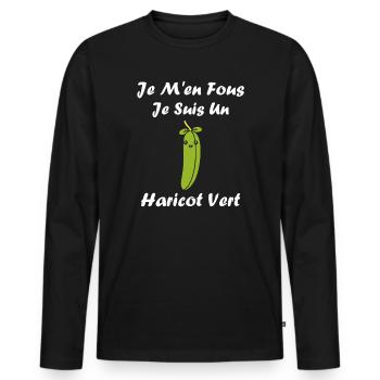 haricot vert - T-shirt manches longues Premium bio Homme - noir - Devant - Nico (187cm)