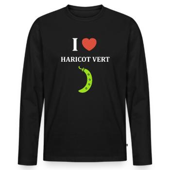 haricot vert - T-shirt manches longues Premium bio Homme - noir - Devant - Nico (187cm)
