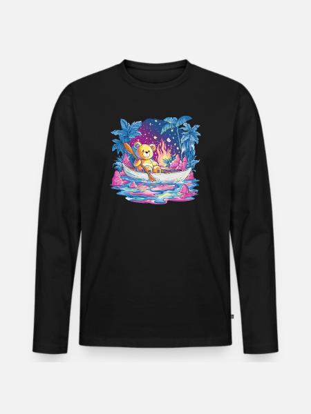 Teddy Boat Dream Under Starry Sky - Men's Premium Organic Long Sleeve Shirt - black