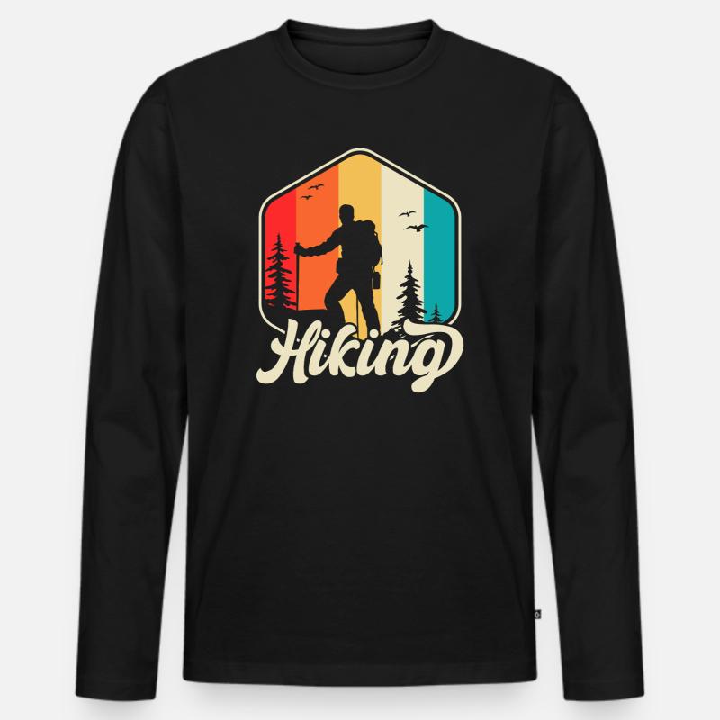 Hiking Retro - Männer Premium Bio Langarmshirt - Schwarz
