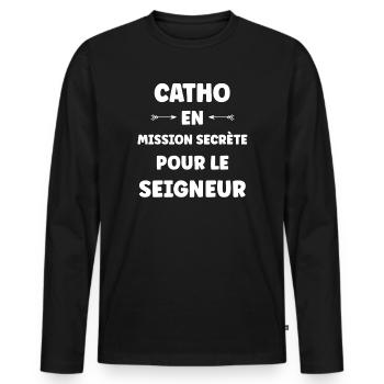 Katholisch - Männer Premium Bio Langarmshirt - Schwarz - Vorne - Nico (187cm)