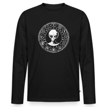 Chemise Alien Cosmic Symbols Mystical Design - T-shirt manches longues Premium bio Homme - noir - Devant - Nico (187cm)