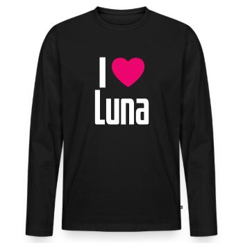 I Love Luna Pink Heart I Love Luna - Men's Premium Organic Long Sleeve Shirt - black - Front - Nico (187cm)