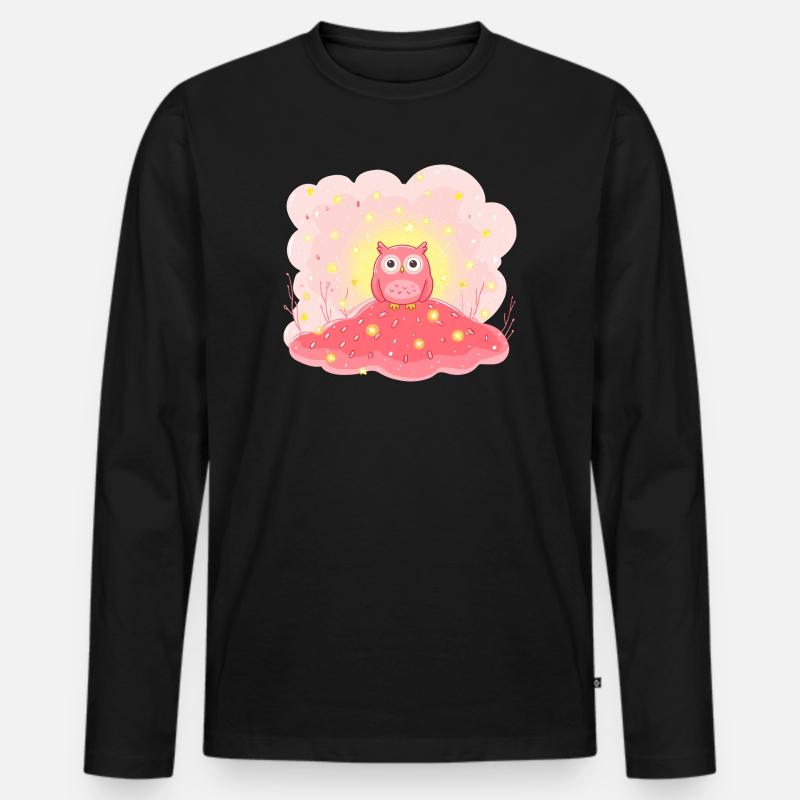 Zarte Eulenstern auf Rosenhügel - Männer Premium Bio Langarmshirt - Schwarz
