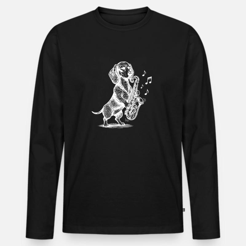 Dackel Saxophon Art Dog - Männer Premium Bio Langarmshirt - Schwarz