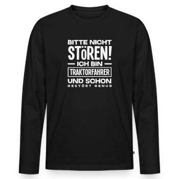 Tractor driver don't disturb funny farm - Men's Premium Organic Long Sleeve Shirt - black - Front - Nico (187cm)