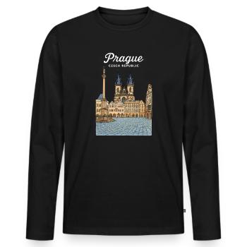 Prag - Männer Premium Bio Langarmshirt - Schwarz - Vorne - Nico (187cm)