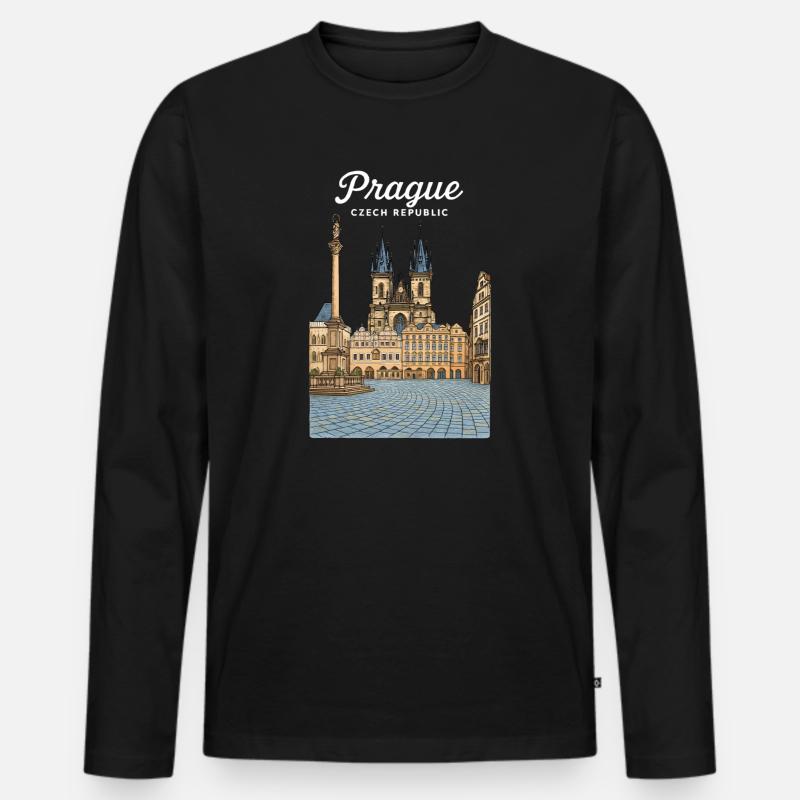 Prag - Männer Premium Bio Langarmshirt - Schwarz