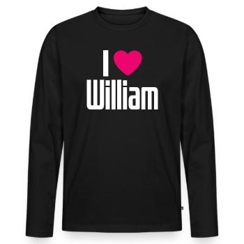 I Love William Pinkes Herz Ich liebe William - Männer Premium Bio Langarmshirt - Schwarz - Vorne - Nico (187cm)