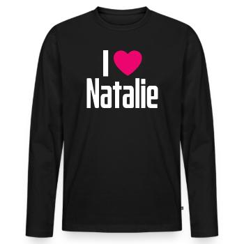 J’aime Natalie Coeur rose J’aime Natalie - T-shirt manches longues Premium bio Homme - noir - Devant - Nico (187cm)