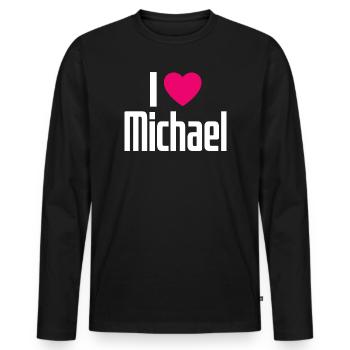 J’aime Michael Pink Heart J’aime Michael - T-shirt manches longues Premium bio Homme - noir - Devant - Nico (187cm)