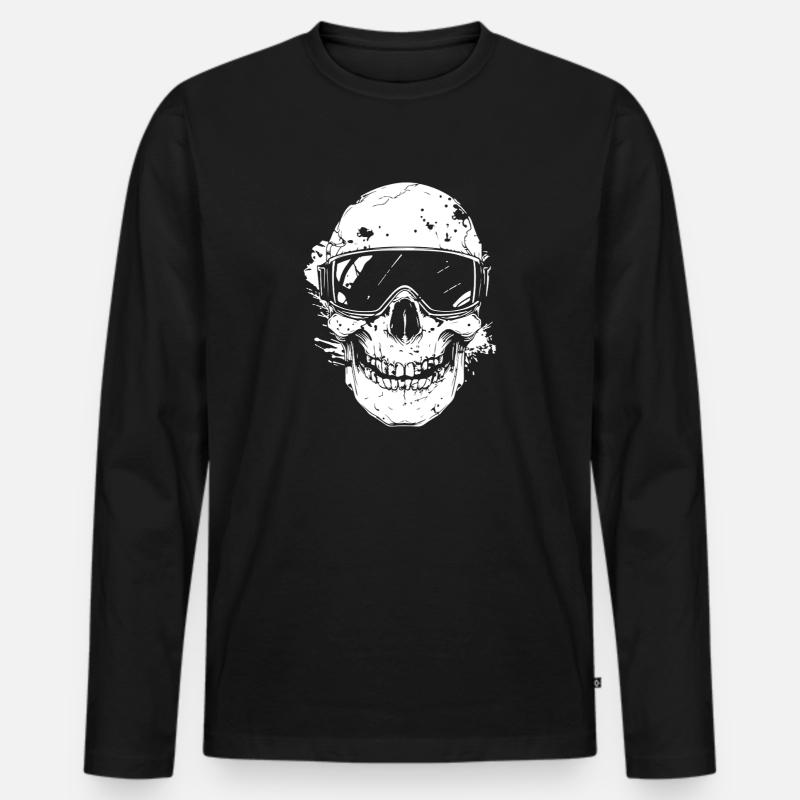 Schädel im Helm mit Brille - Männer Premium Bio Langarmshirt - Schwarz