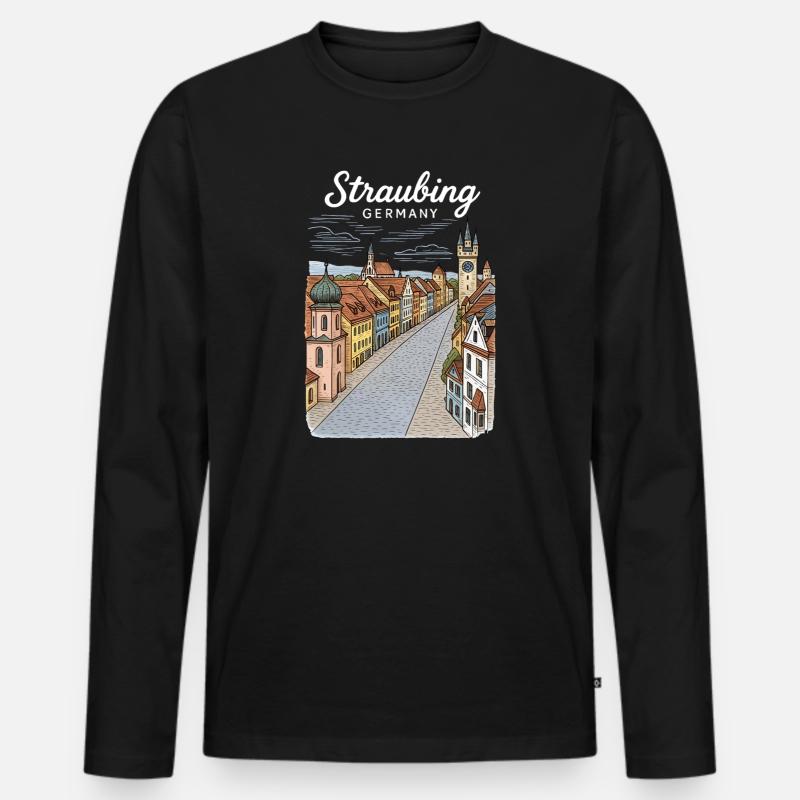 Straubing - Männer Premium Bio Langarmshirt - Schwarz