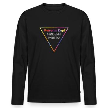 Retro im Kopf, Modern im Herz - Männer Premium Bio Langarmshirt - Schwarz - Vorne - Nico (187cm)