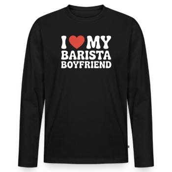J’aime mon petit ami barista Barista Freund - T-shirt manches longues Premium bio Homme - noir - Devant - Nico (187cm)