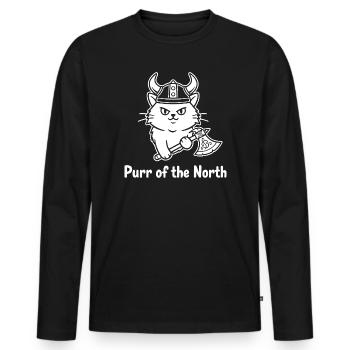 Viking Katze mit Axt - Männer Premium Bio Langarmshirt - Schwarz - Vorne - Nico (187cm)