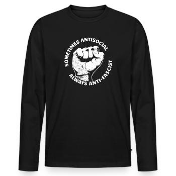 Sometimes antisocial, always anti-fascist - Men's Premium Organic Long Sleeve Shirt - black - Front - Nico (187cm)