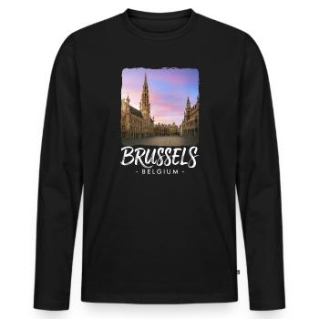 Brussels Belgium - Men's Premium Organic Long Sleeve Shirt - black - Front - Nico (187cm)