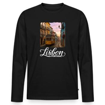 Lissabon - Männer Premium Bio Langarmshirt - Schwarz - Vorne - Nico (187cm)