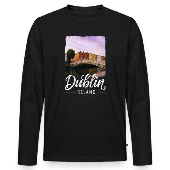 Dublin - Männer Premium Bio Langarmshirt - Schwarz - Vorne - Nico (187cm)