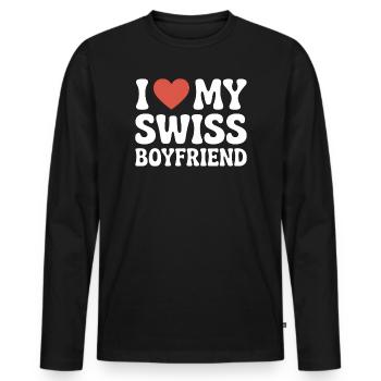 I love my swiss boyfriend Valentinstag Schweizer - Männer Premium Bio Langarmshirt - Schwarz - Vorne - Nico (187cm)